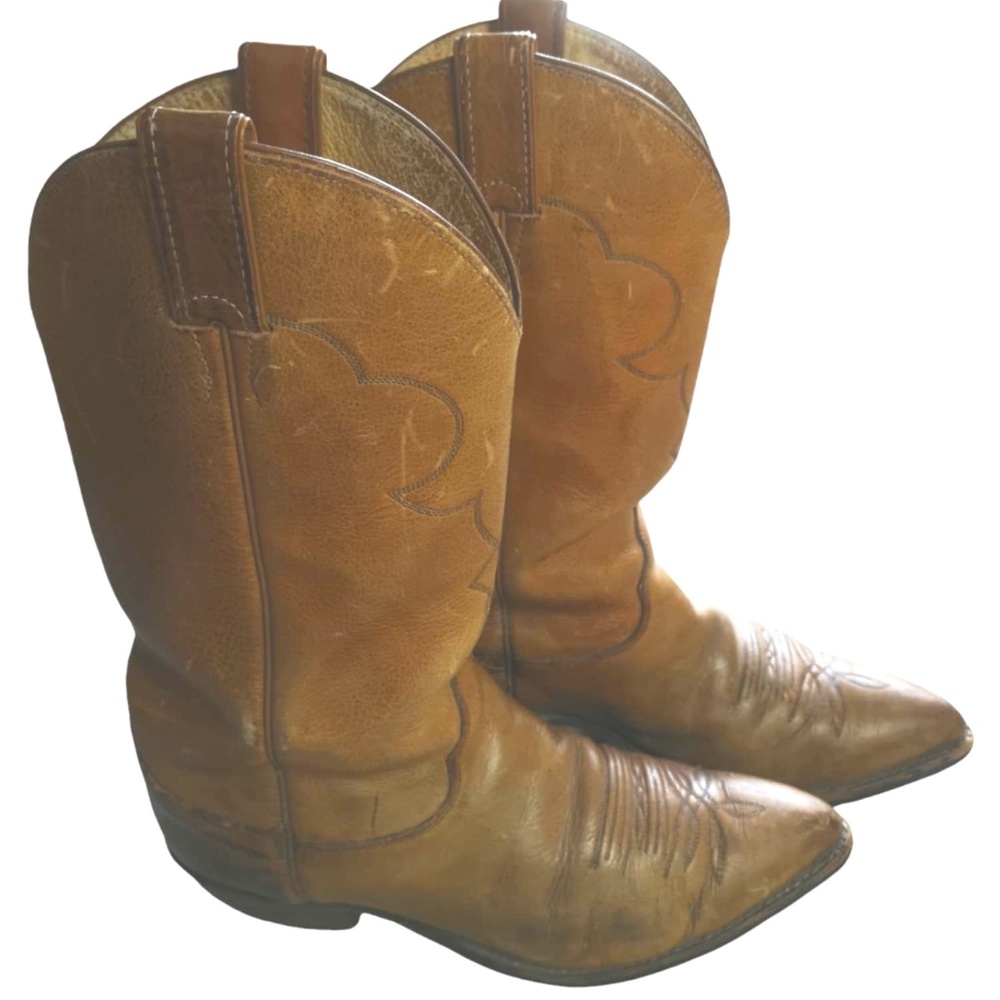 Vintage Tan Justin Leather Western Cowboy Boots Made In USA Style 2422 Size 10D